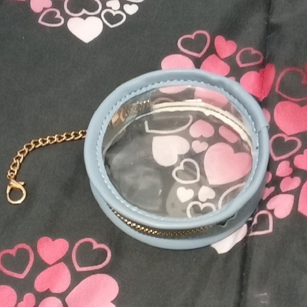 Chic Clear Wristlet with Blue Trim and Gold Chain